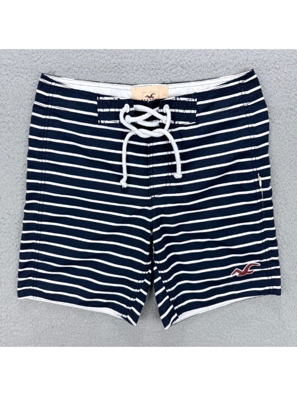 Hollister Board Shorts Mens Small S Navy Blue White Striped Surfing Swim Trunks
